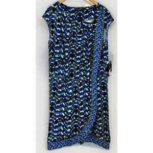 NEW Nine West Kiwi Combo Blue Green Black Cap Sleeve Dress Size 14W NWT $129